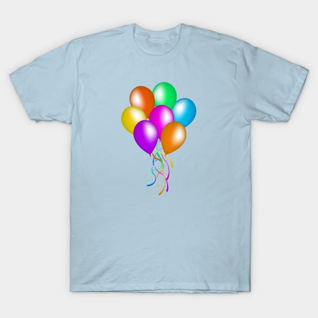 Bright Colorful Bunch Party Balloons Streamers T-Shirt by DeerSpiritStudio